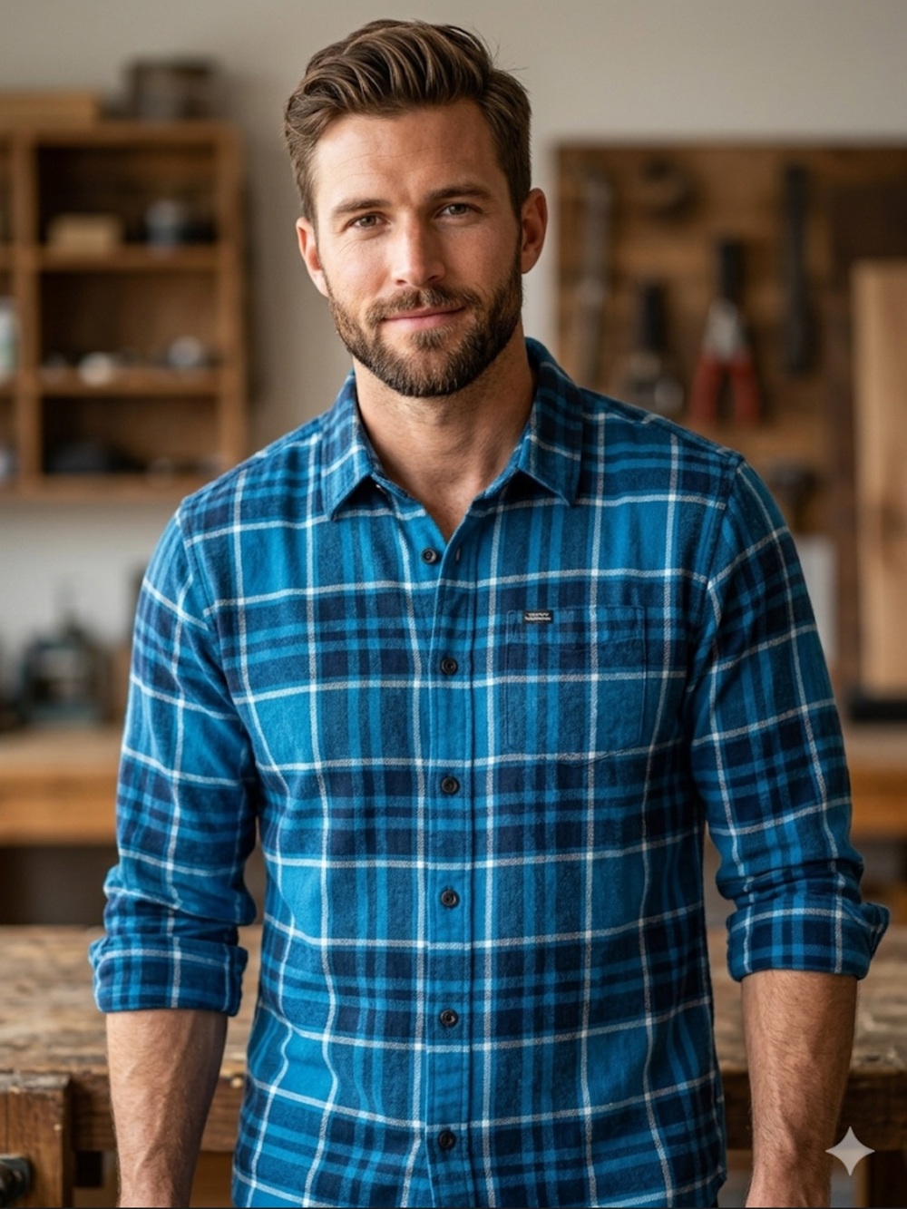 Volcom Men's Flannel Blue Plaid Button-Up Shirt large outdoors hike camp cotton